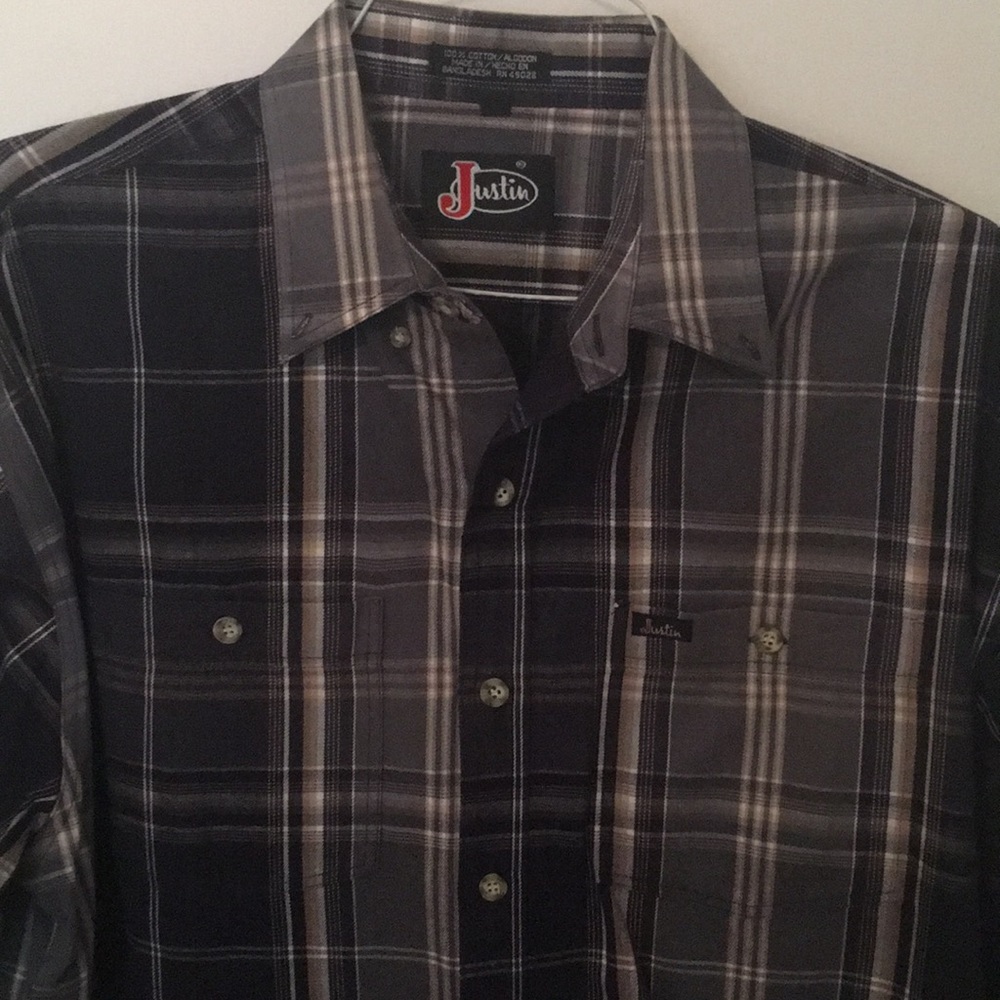 Justin Western‎ Shirt Mens L 16.5 36 Sleeve Button
